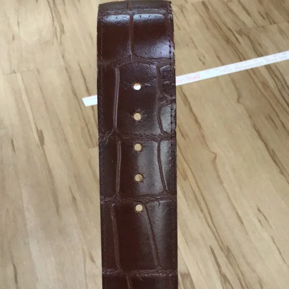 Faux Reptile Alligator Crocodile Brown Belt With Round‎ Amber Buckle Size 14